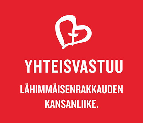 Yhteisvastuun punapohjainen logo, jossa valkoisella teksti Yhteisvastuu lähimmäisenrakkauden kansanliike