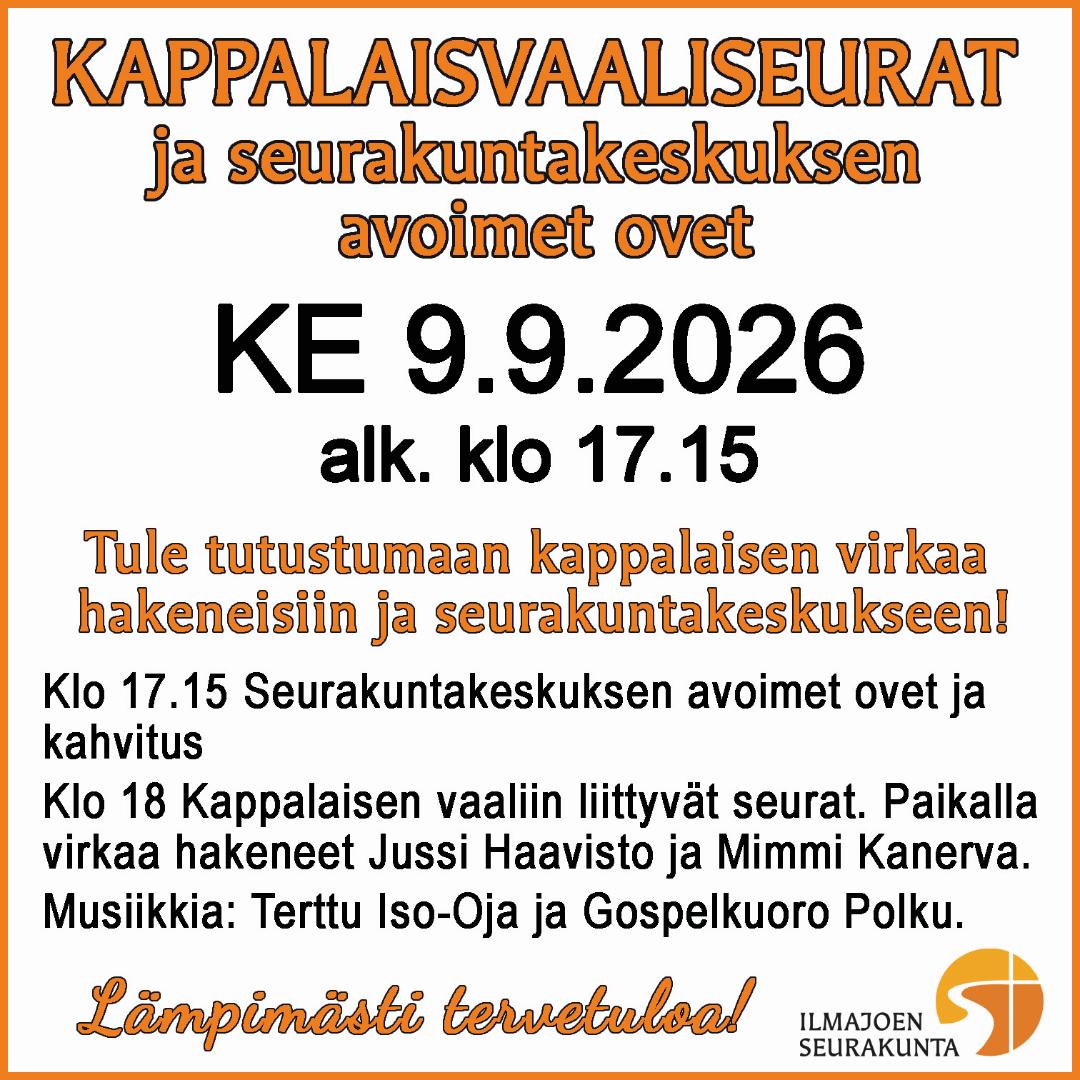 Tule tutustumaan kappalaisen virkaa hakeneisiin ja seurakuntakeskukseen! Ovet auki klo 17.15, seurat klo 18. Kahvia tarjolla kaikille.