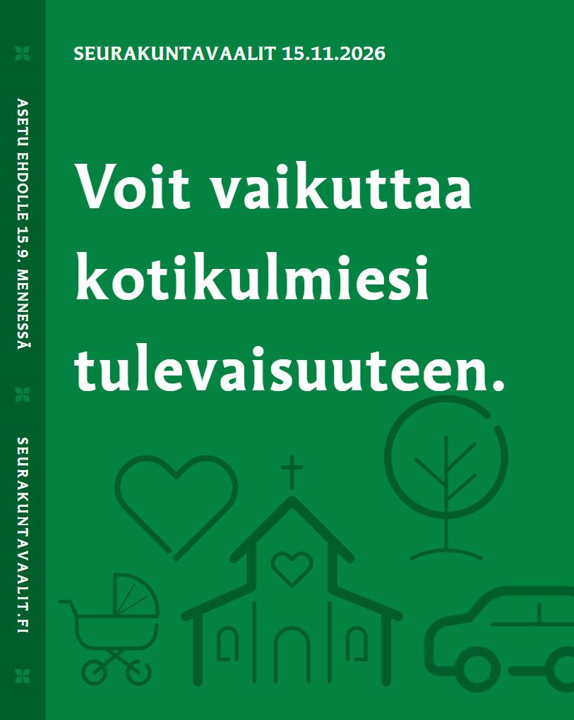 Seurakuntavaalit ovat tänä vuonna marraskuusa, lähde ehdokkakksi 15.9. mennessä